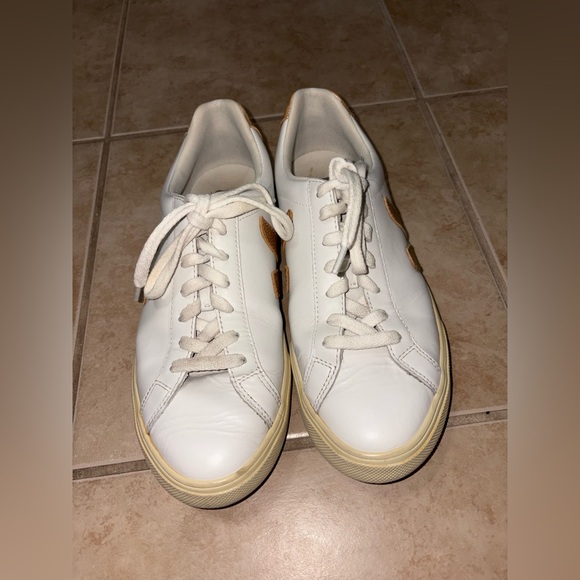 Veja- still on Anthropologies Website! Women's Cream and Gold Leather Sneakers - Picture 4 of 8